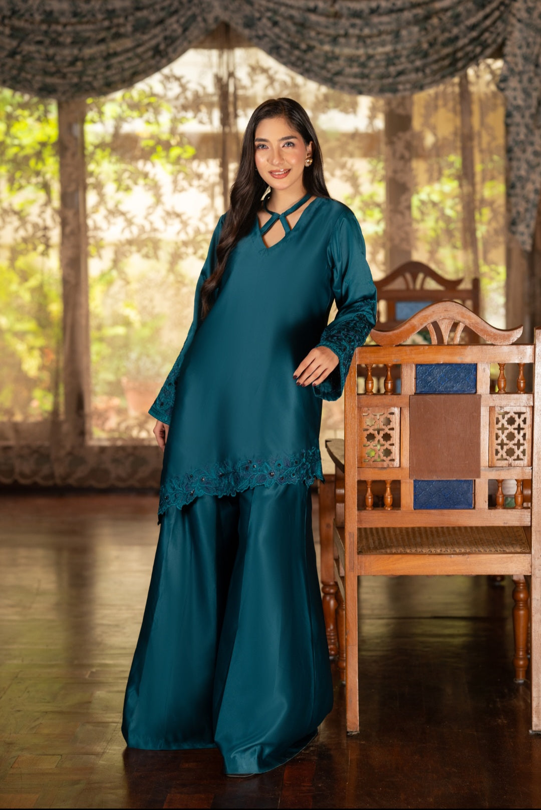 NF-6758 Teal Green Silk Stitched 2pc