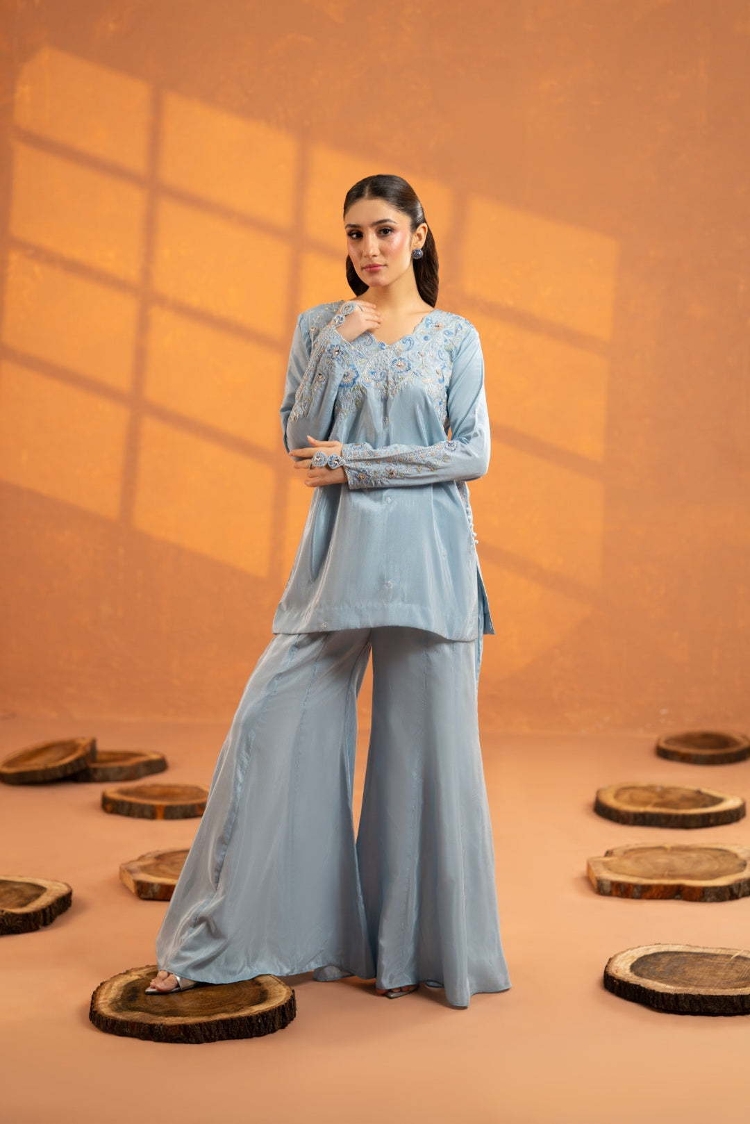 NF-6872 Sky Blue Silk 2pc Suit