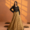 NF-7104 Beige Black Lehenga Choli Stitched Dress