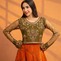 NF-7007 Mehndi Rust Lehenga Choli