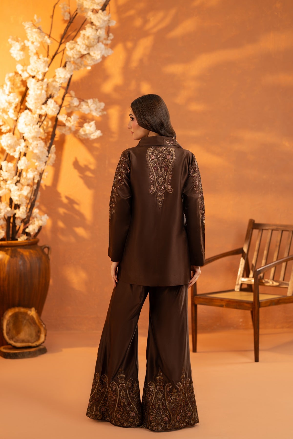 NF-6864 Brown SIlk Stitched 2PC Suit