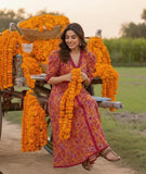 NF-403 Yellow Pink Printed Stitched Frock