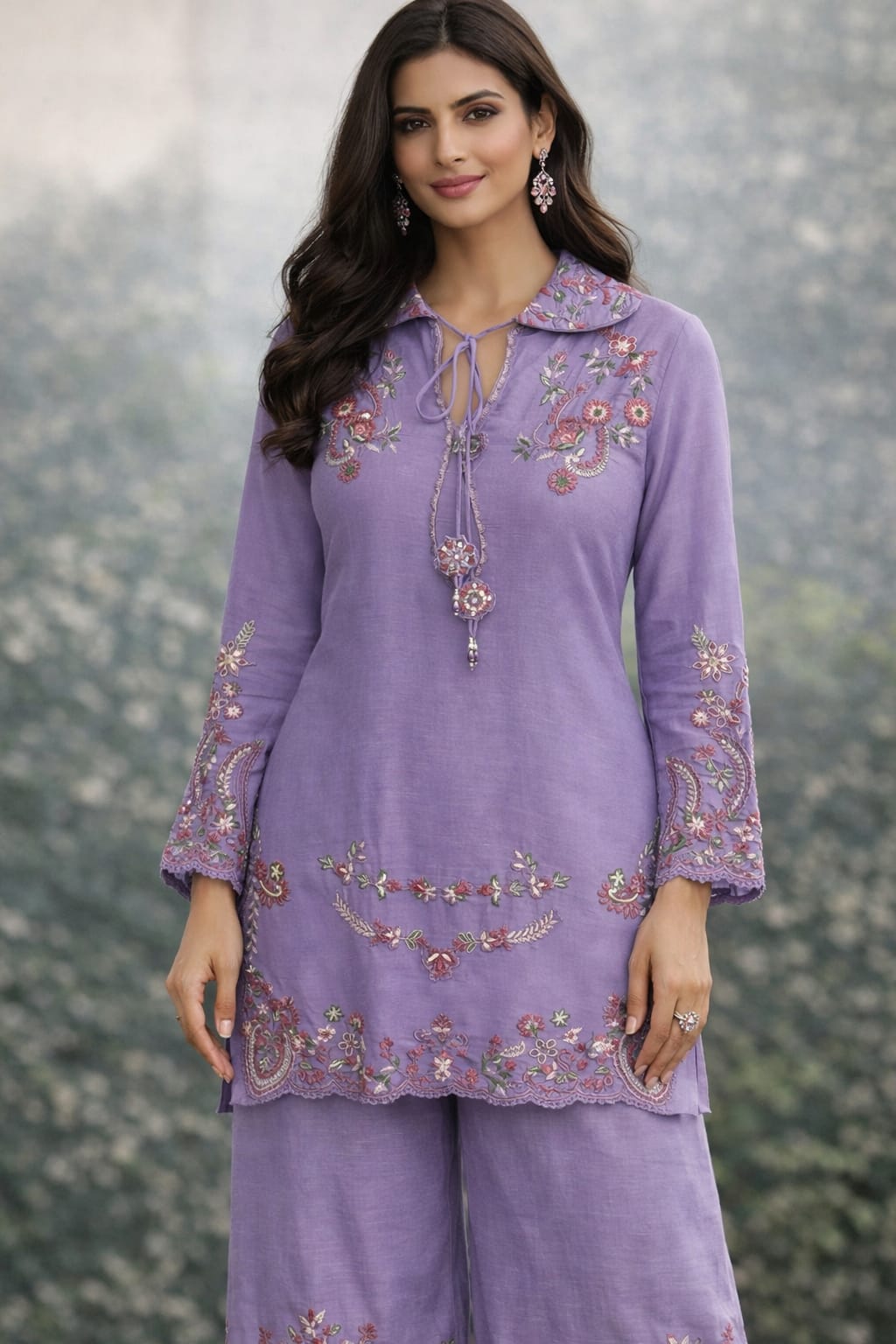 NF-6588 LIlac Cotton Stitched 2Pc Suit
