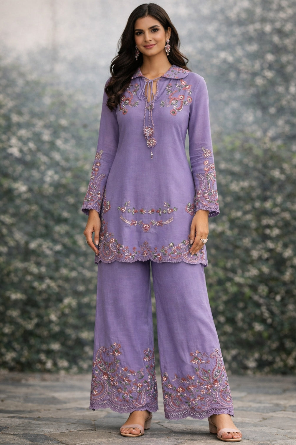 NF-6588 LIlac Cotton Stitched 2Pc Suit