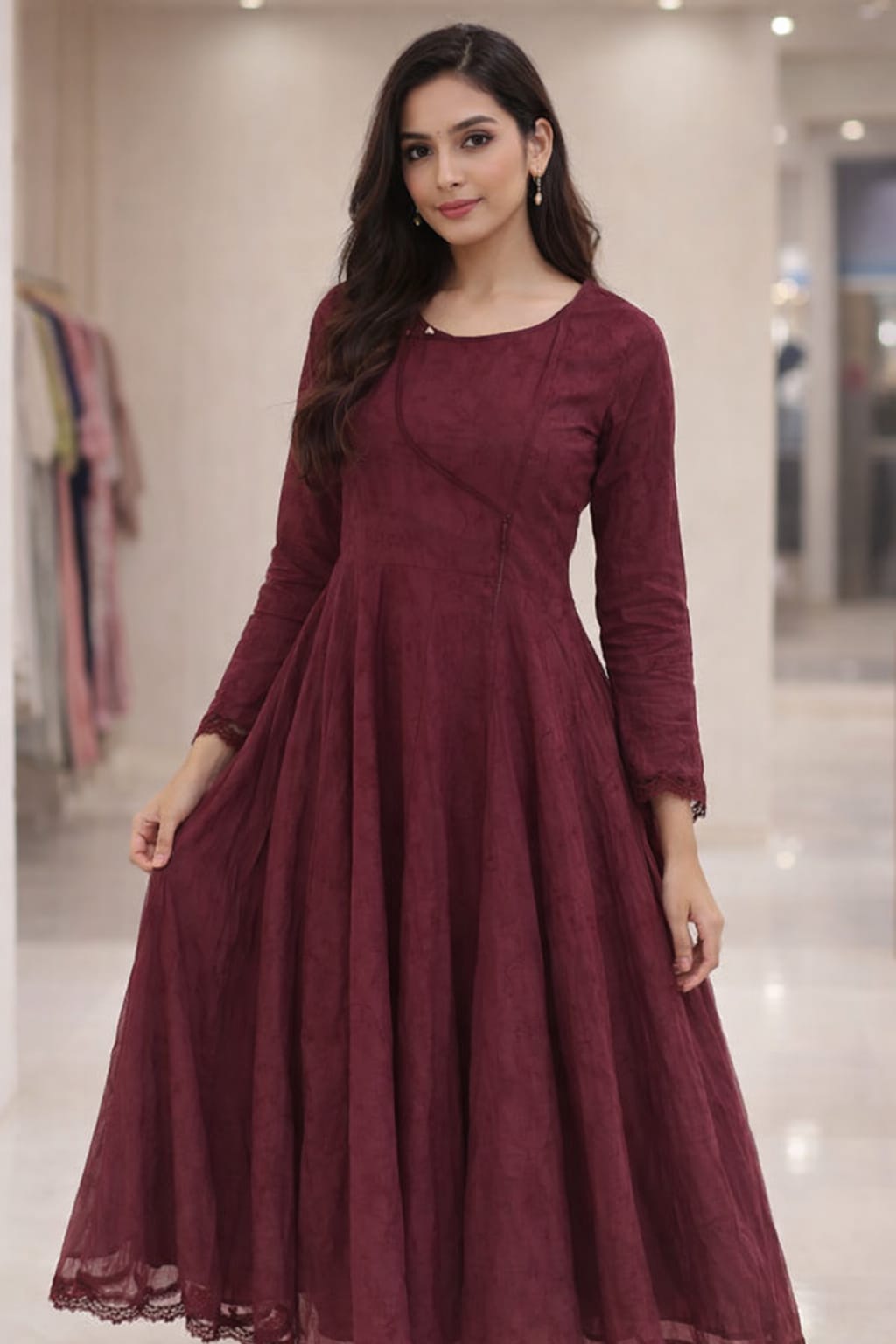 NF-6660 Maroon Chiken Stitched Frock