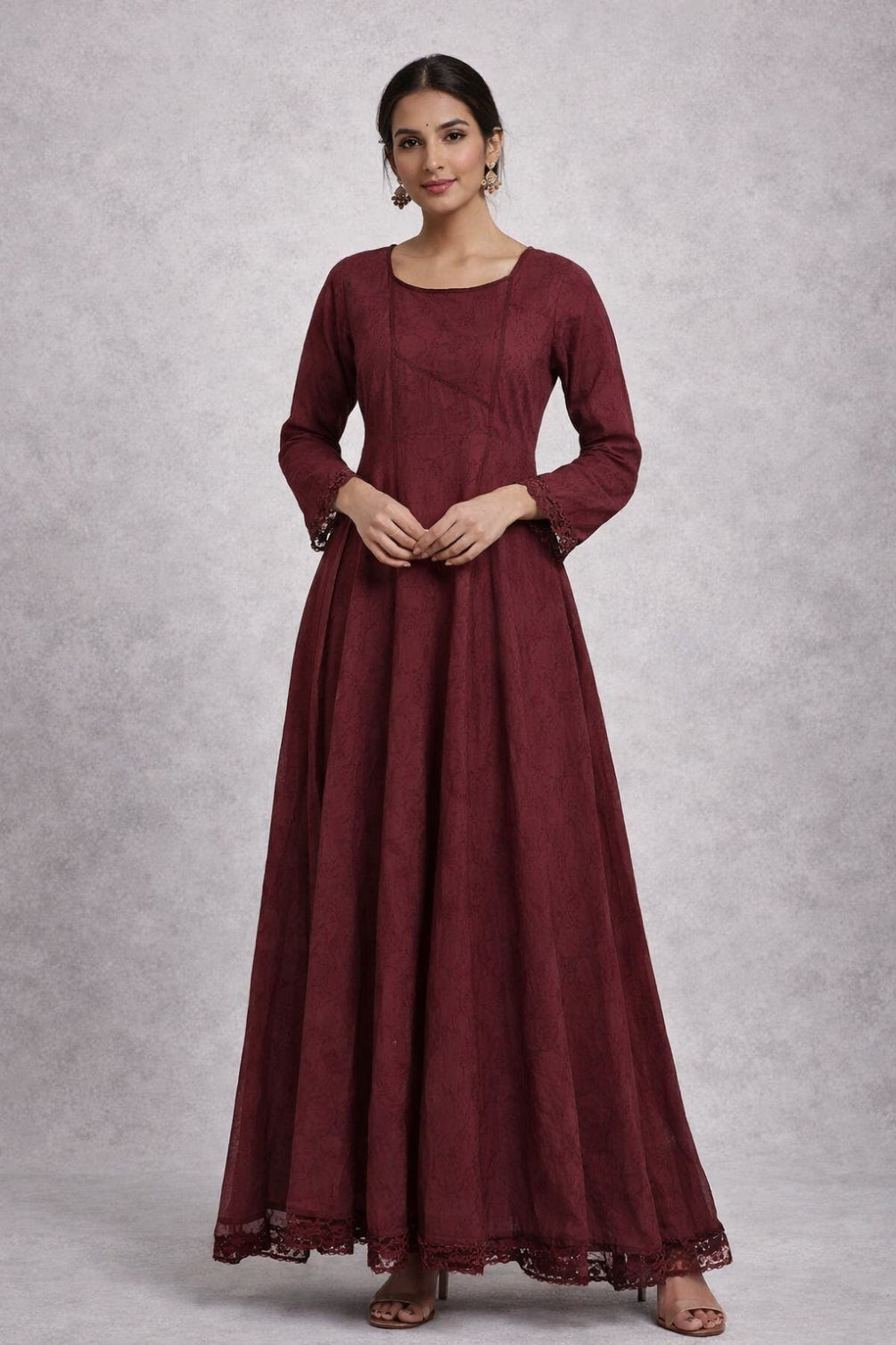 NF-6660 Maroon Chiken Stitched Frock