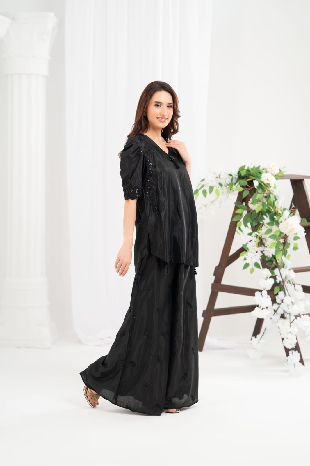 NF-6497 Black RawSIlk Stitched 2PC