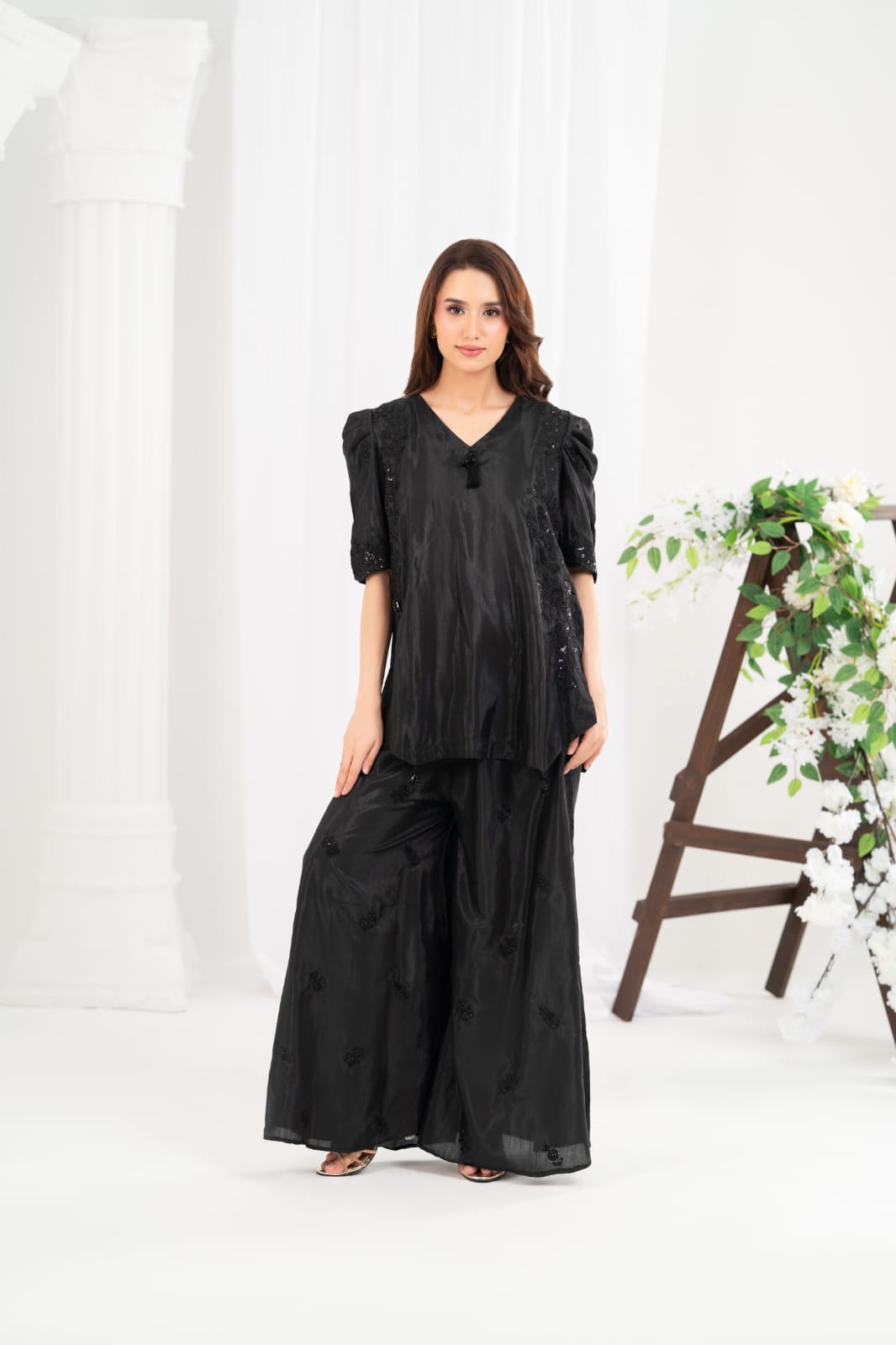 NF-6497 Black RawSIlk Stitched 2PC