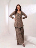 NF-6681 Beige Black Print Stitched 2Pc with Farshi Shalwar