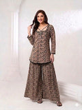 NF-6681 Beige Black Print Stitched 2Pc with Farshi Shalwar