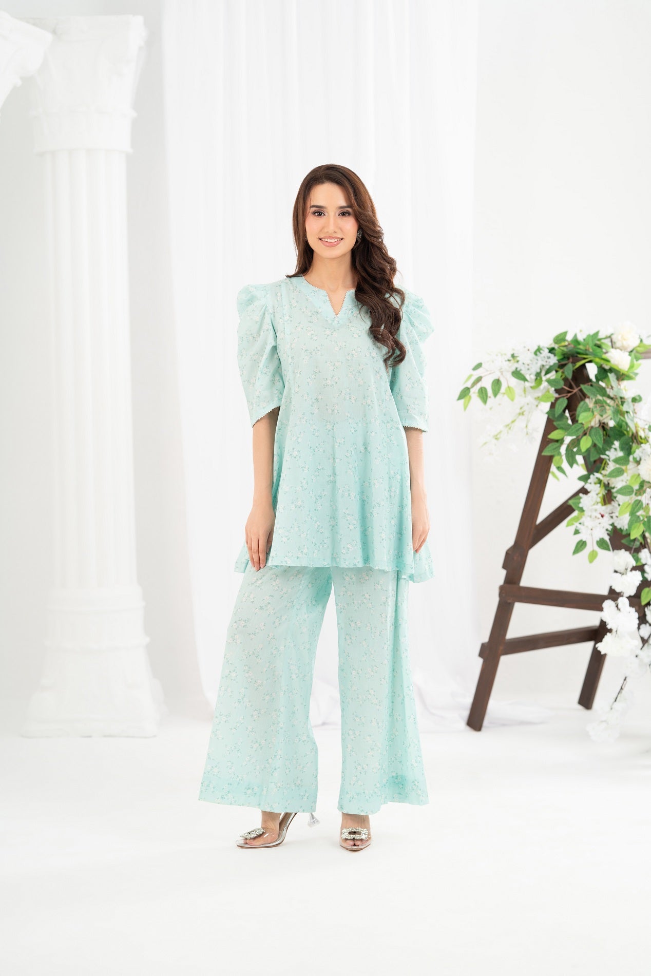 NF-Sky Blue Daisy Print Stitched 2PC
