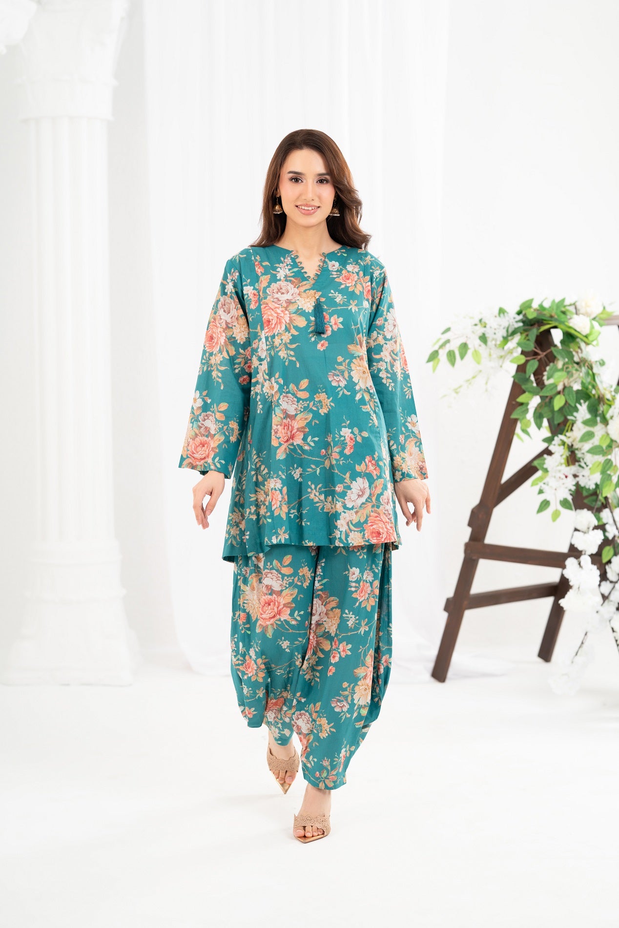 NF-Flower Sea Green Printed 2Pc