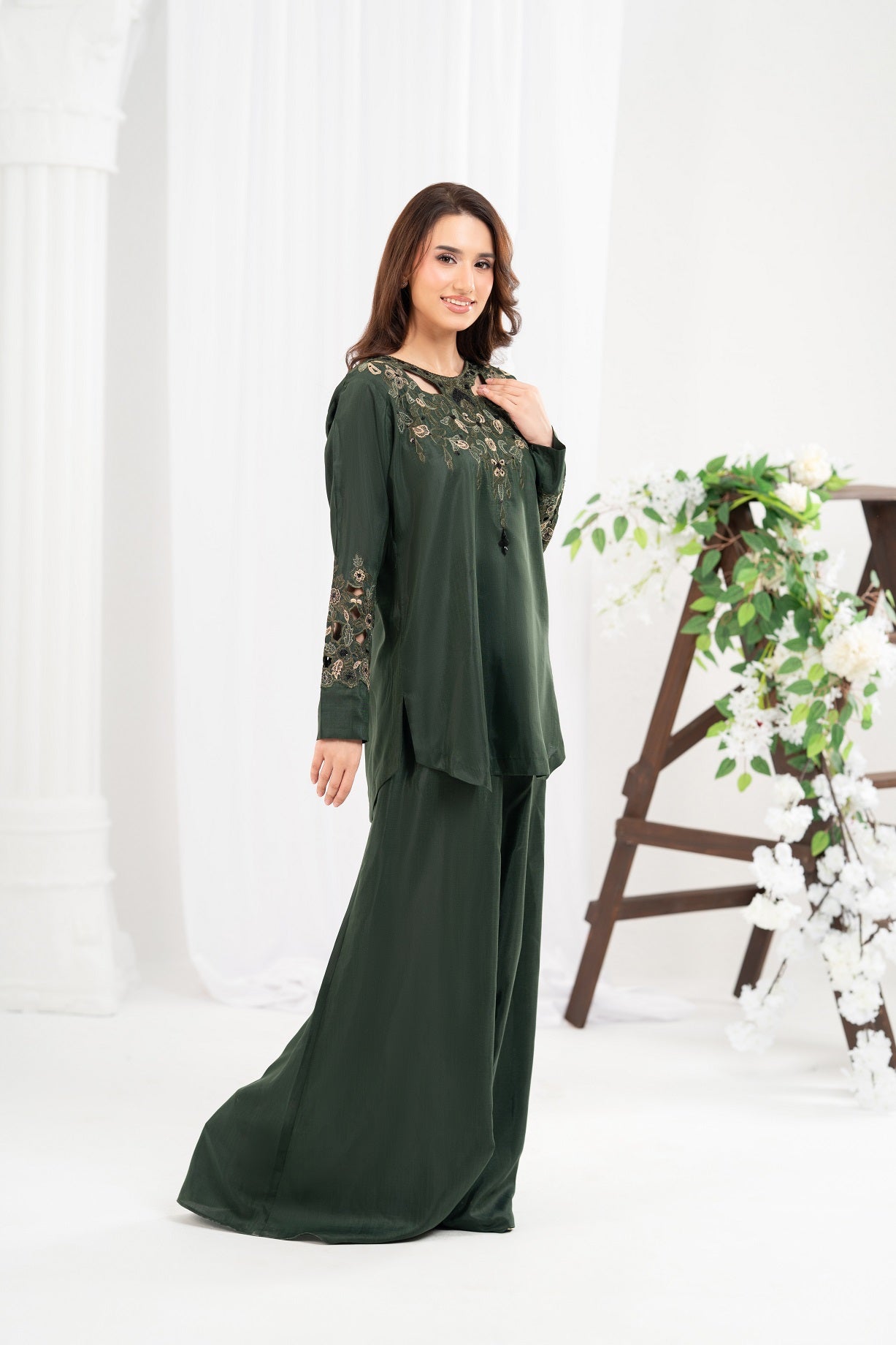 NF-6692 Bottle Green Silk Stitched 2Pc
