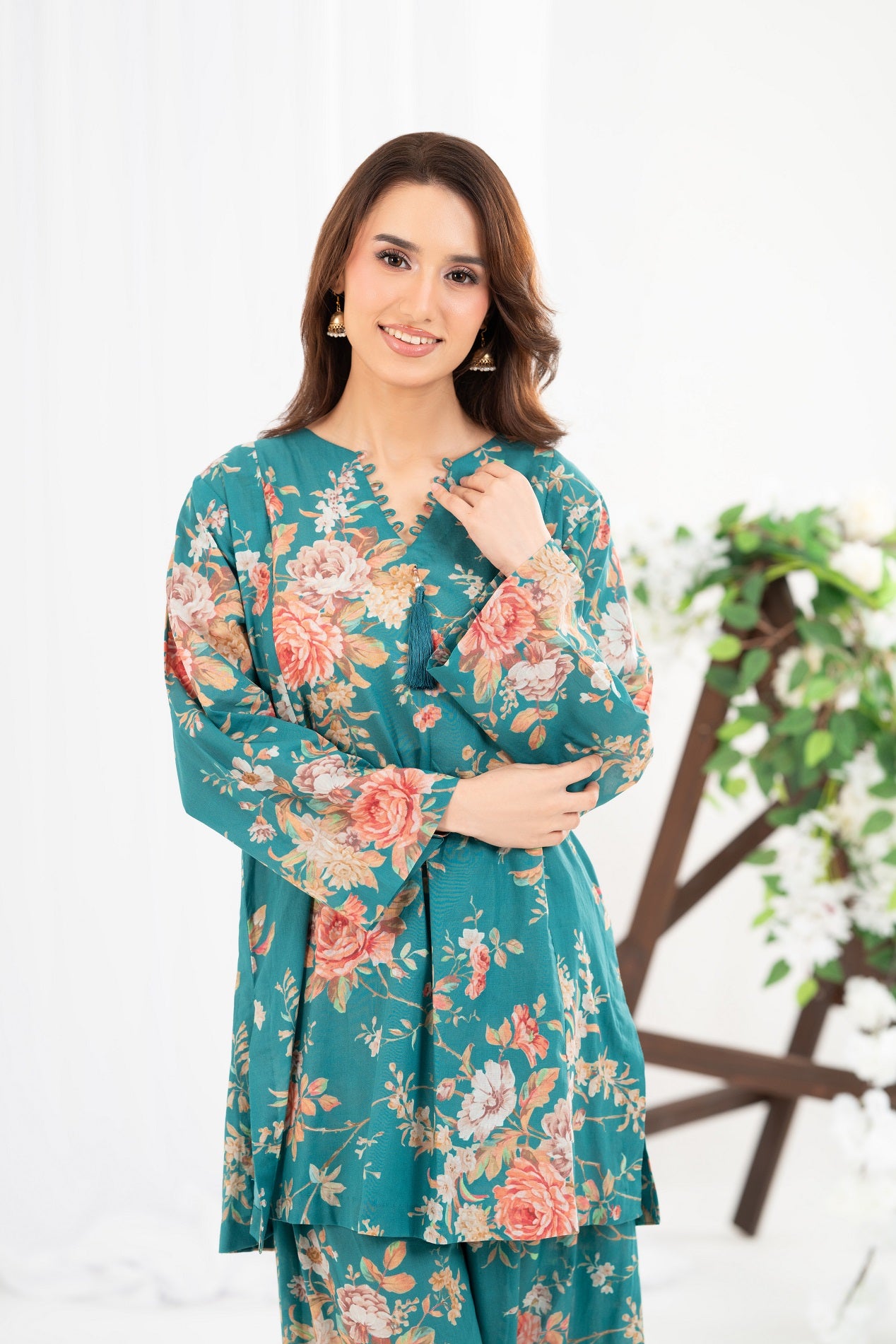 NF-Flower Sea Green Printed 2Pc