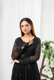 NF-6663 Black Chiffon Stitched Frock