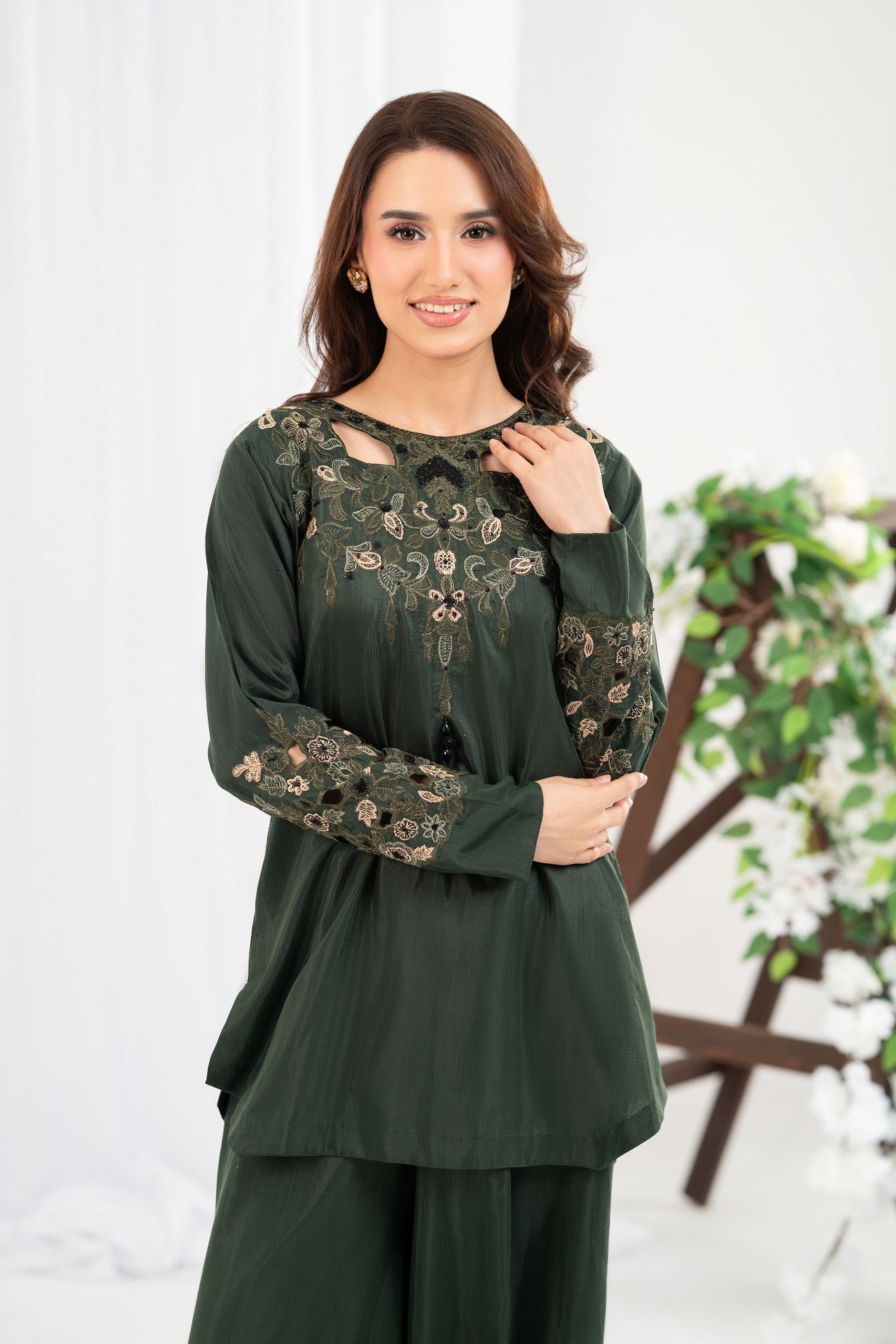 NF-6692 Bottle Green Silk Stitched 2Pc