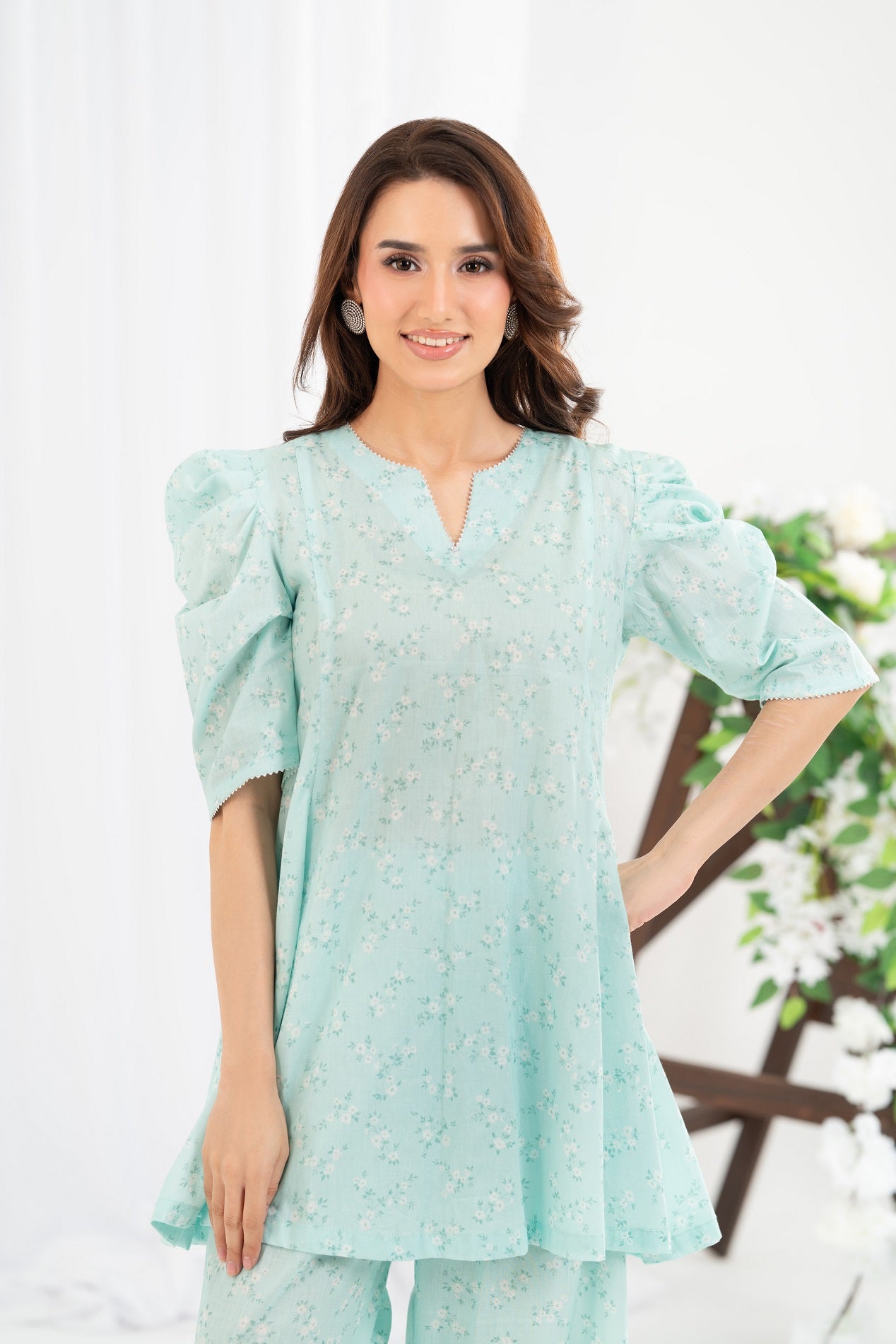 NF-Sky Blue Daisy Print Stitched 2PC