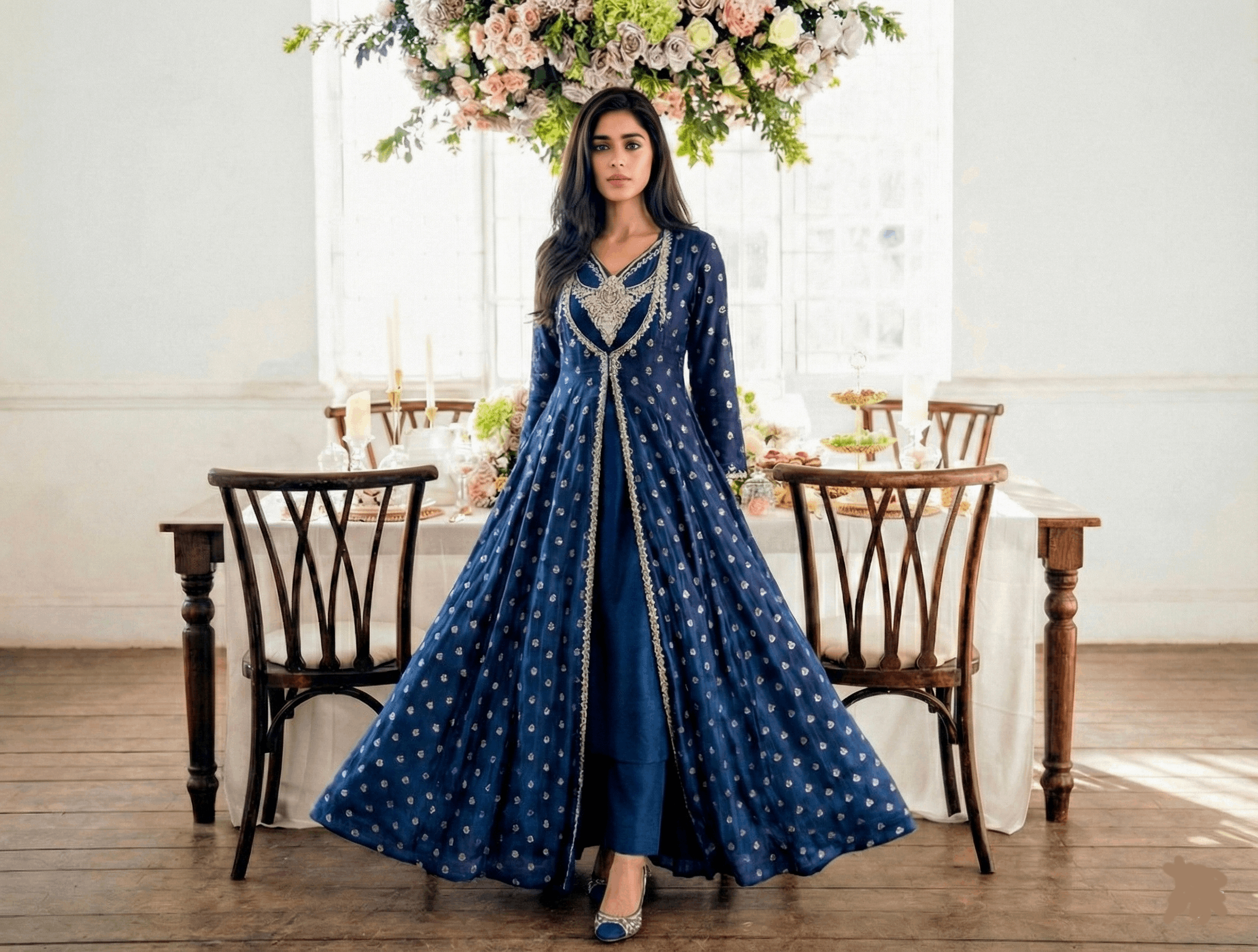 NF-6286 Blue Jacquard Stitched Coat