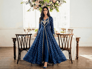 NF-6286 Blue Jacquard Stitched Coat