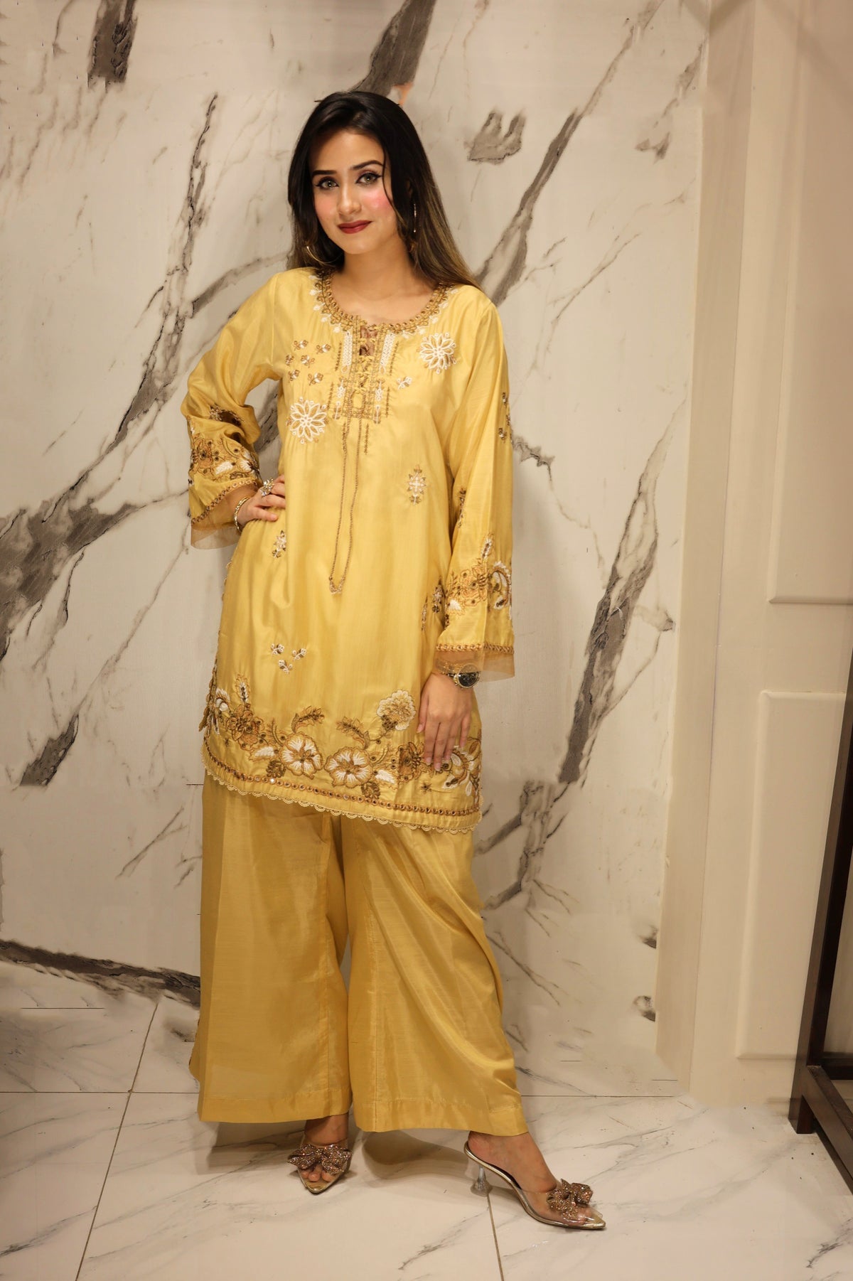 NF-5738 Beige Silk 2pc Stitched Suit