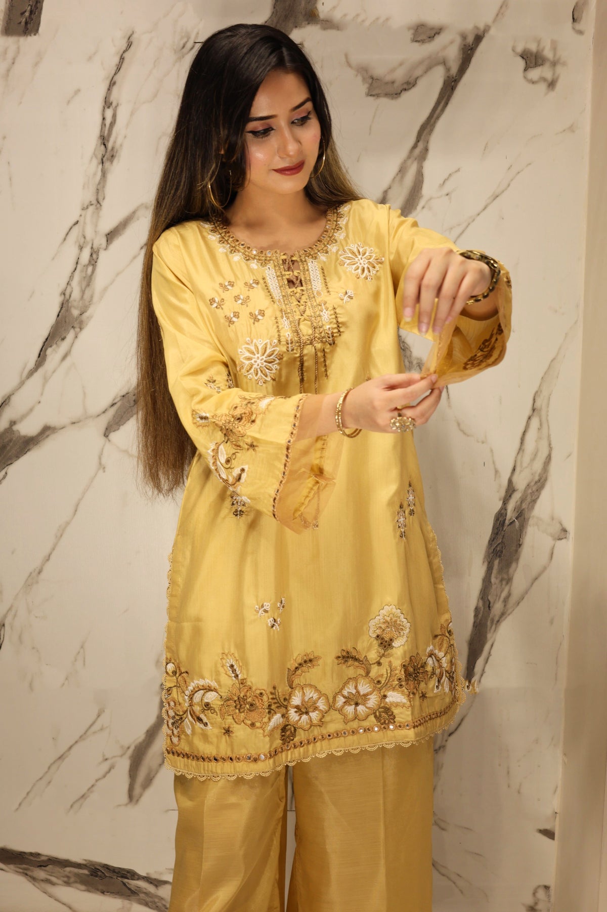 NF-5738 Beige Silk 2pc Stitched Suit