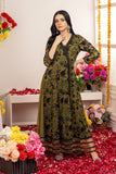 NF-5207 Mehendi Chiffon Embroidered Frock