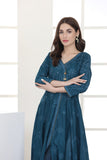 NF-4636 Teal Cotton Chicken Stitched Frock
