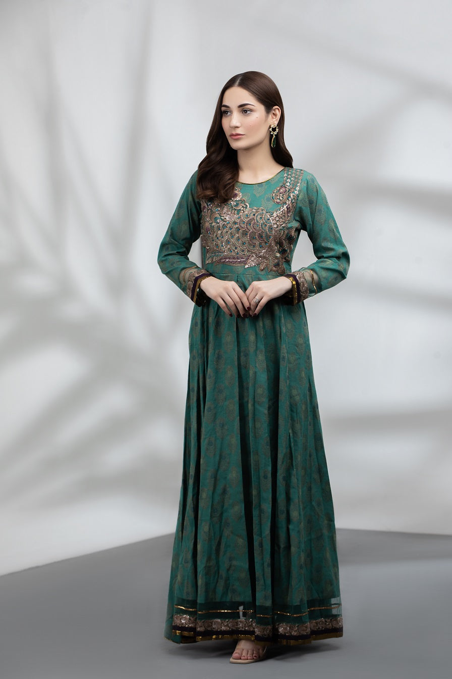 NF-5040 Peacock Jacquard Stitched Frock