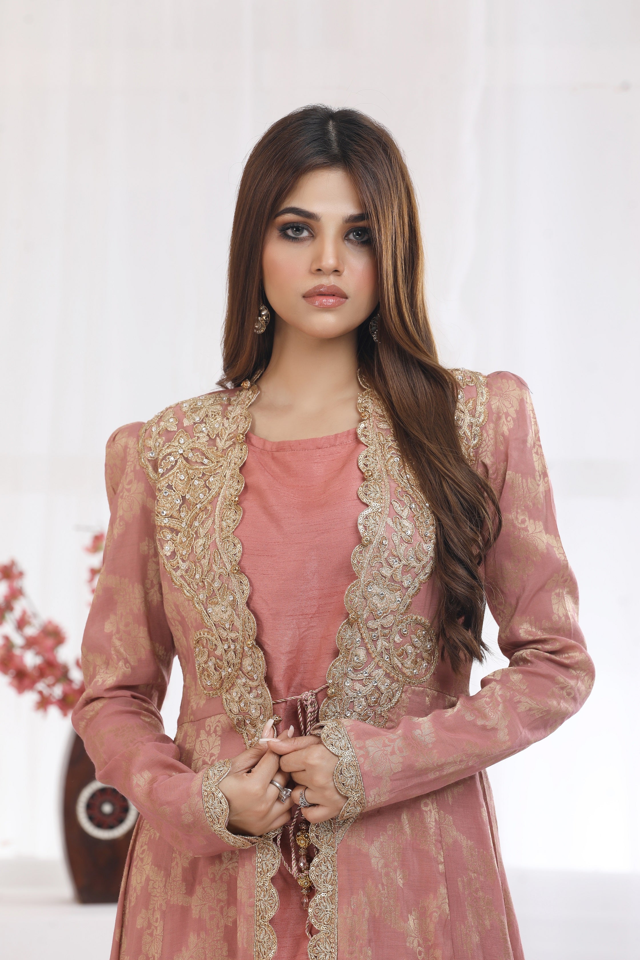 NF-5131 Pastle Pink Jacquard Stitched Coat