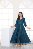 NF-4636 Teal Cotton Chicken Stitched Frock