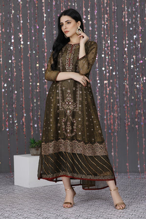NF-5041 Mehndi Maisori Stitched Frock - Nakoosh Shop