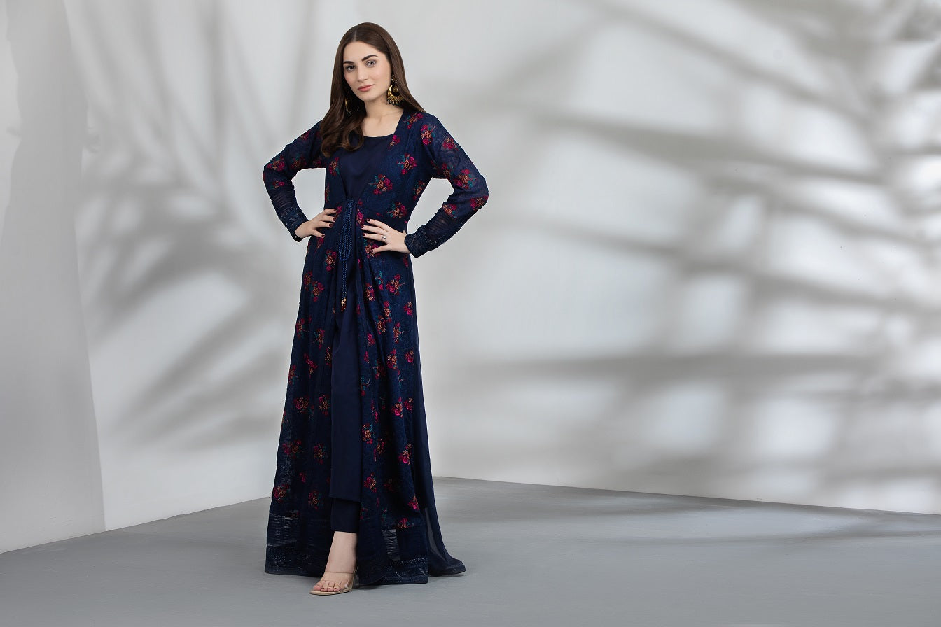 NF-4530 Navy Chiffon Gown Stitched
