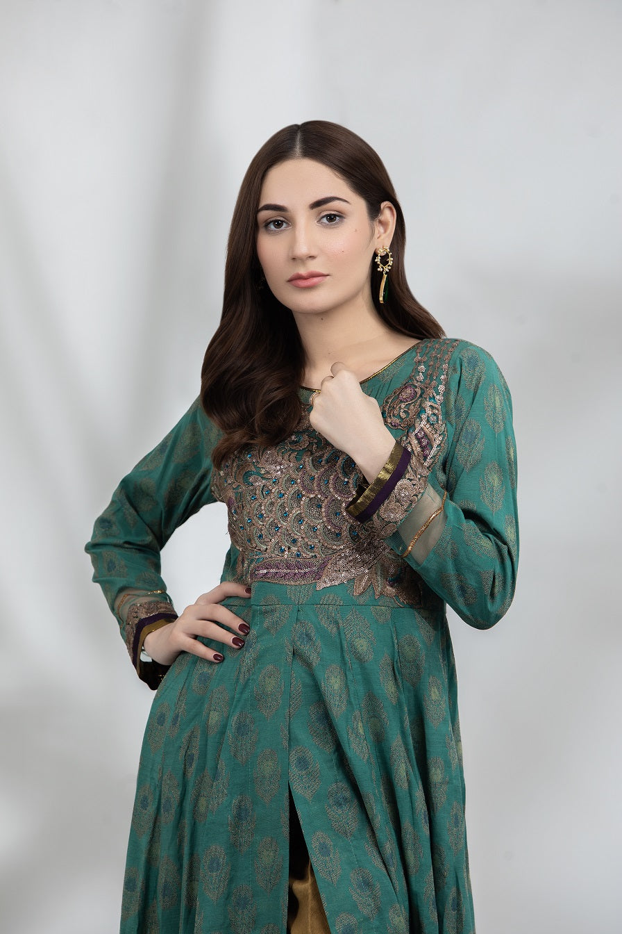 NF-5040 Peacock Jacquard Stitched Frock