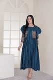 NF-4573 Teal Silk Pleated Coaty Shirt