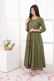 NF-Olive Cambric Cotton Printed Stitched Frock