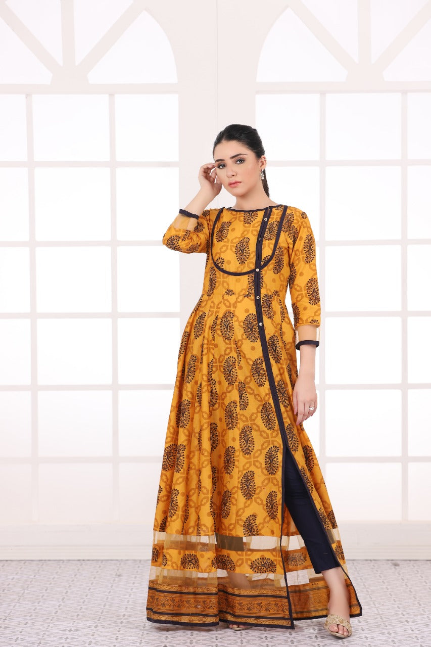 NF-75 Yellow Printed Stitched Frock