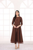NF-4534 Brown Chicken Lawn Stitched Frock