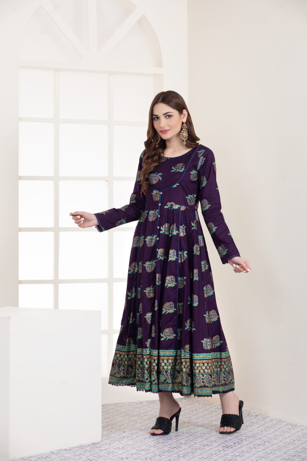 NF-Purple Printed Stitched Frock